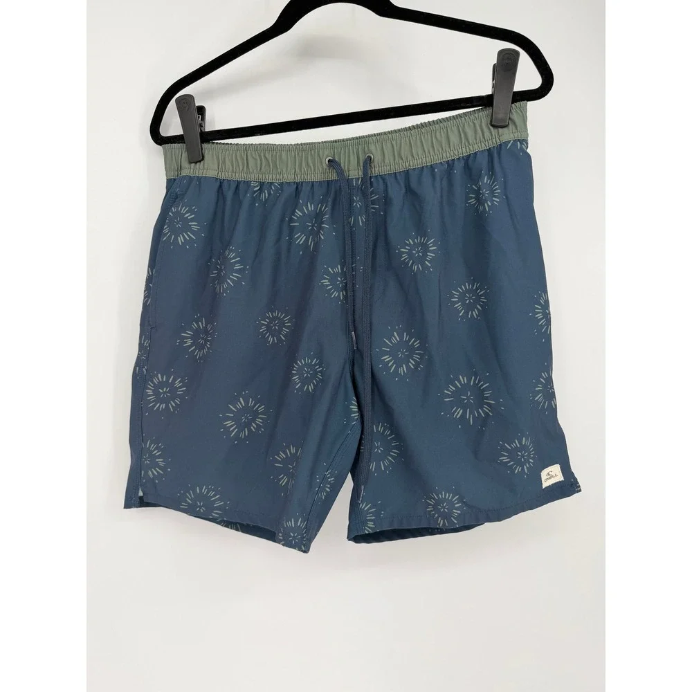 ONeill Hyperfreak Stretch Board Shorts Navy Blue Sunburst Swim Trunks Size M